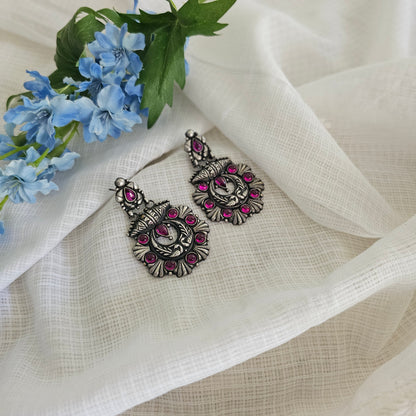 Silver 92.5 pink kundan Kolhapuri chaand Bali