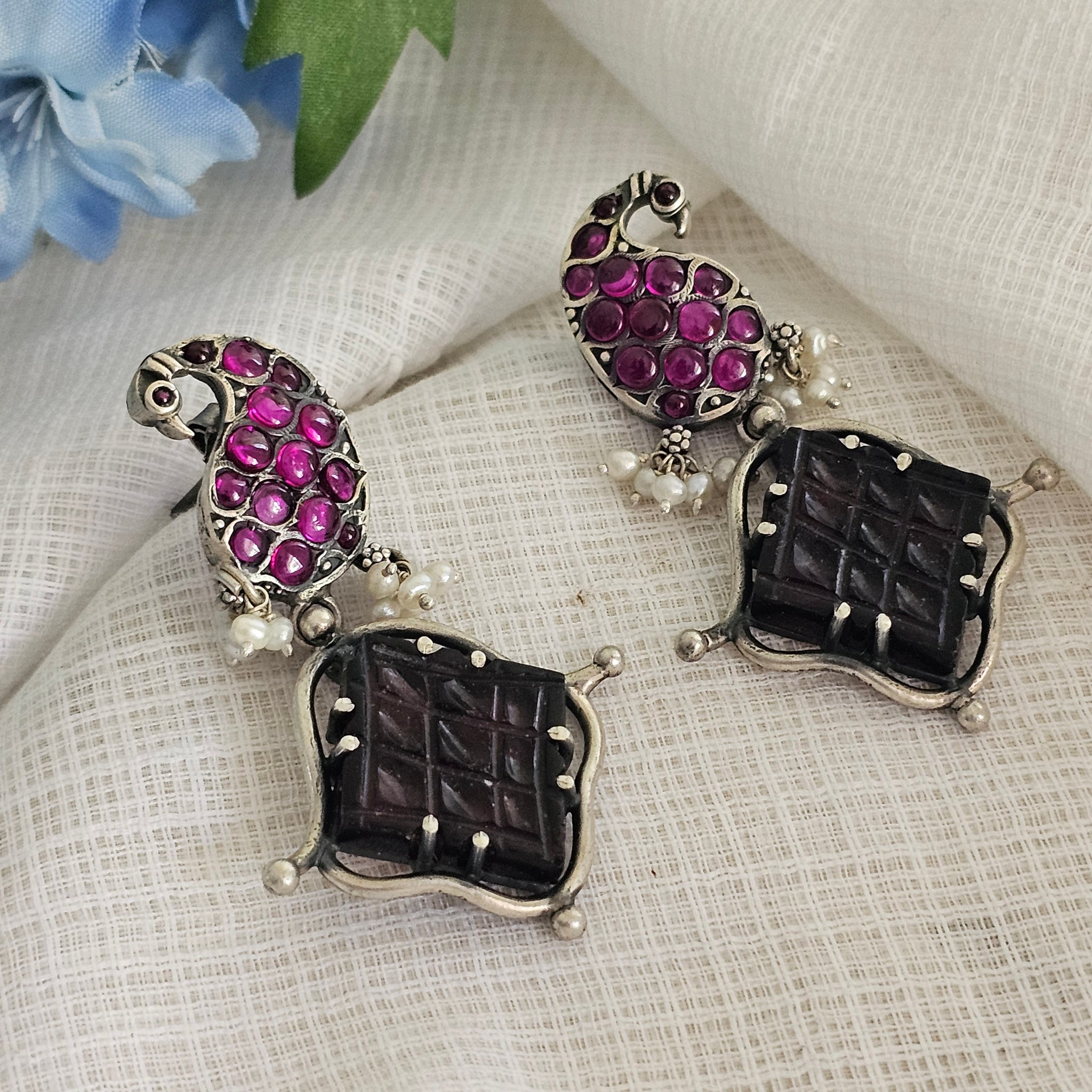 Silver 92.5 pink Kemp fusion earrings with garnet