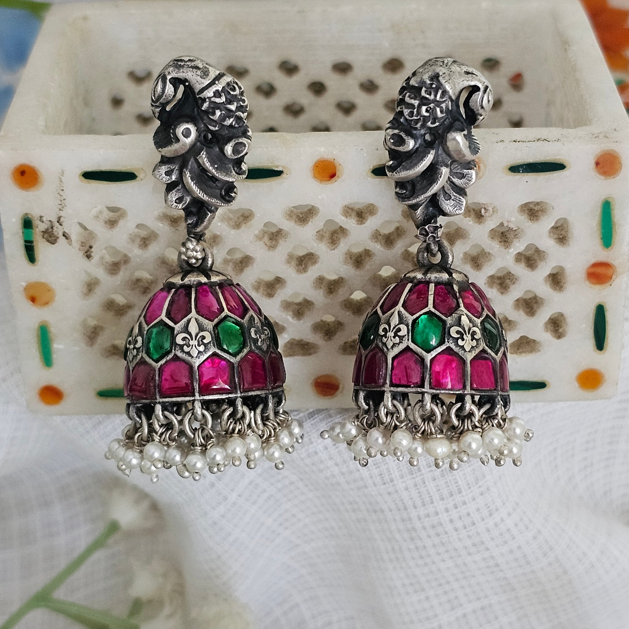 Silver 92.5 kundan and nakash jhumkas