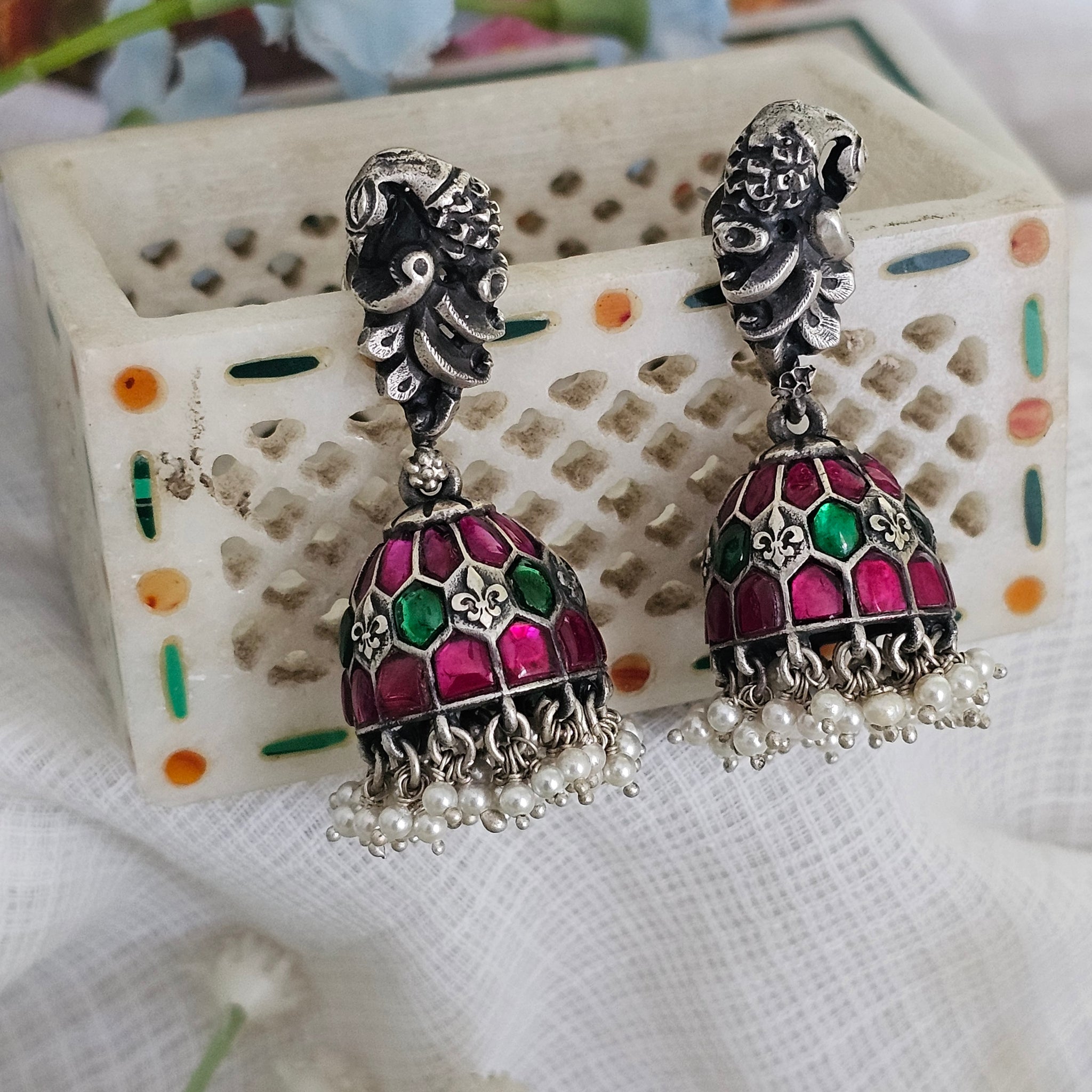 Silver 92.5 kundan and nakash jhumkas