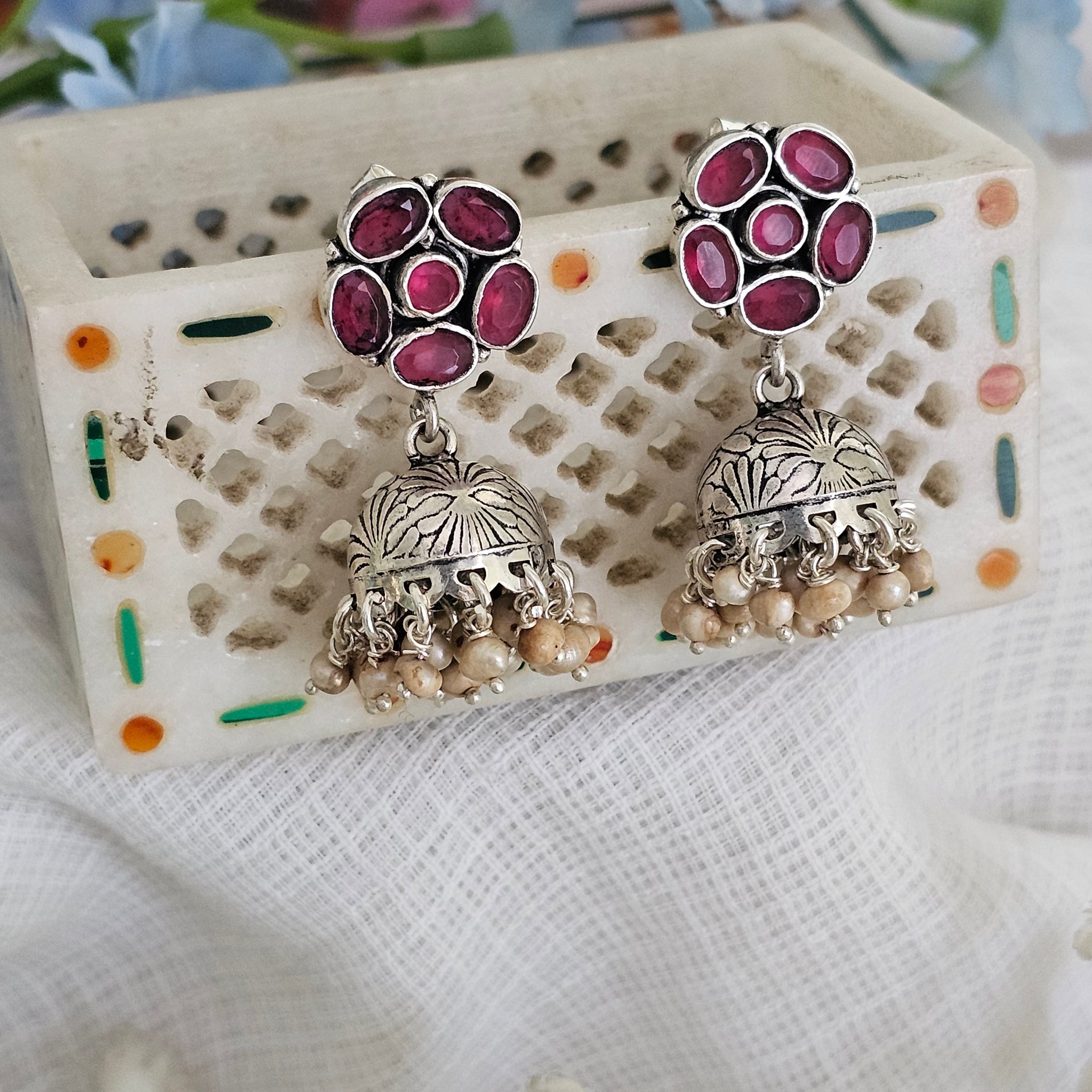 Silver 92.5 garnet jhumkas