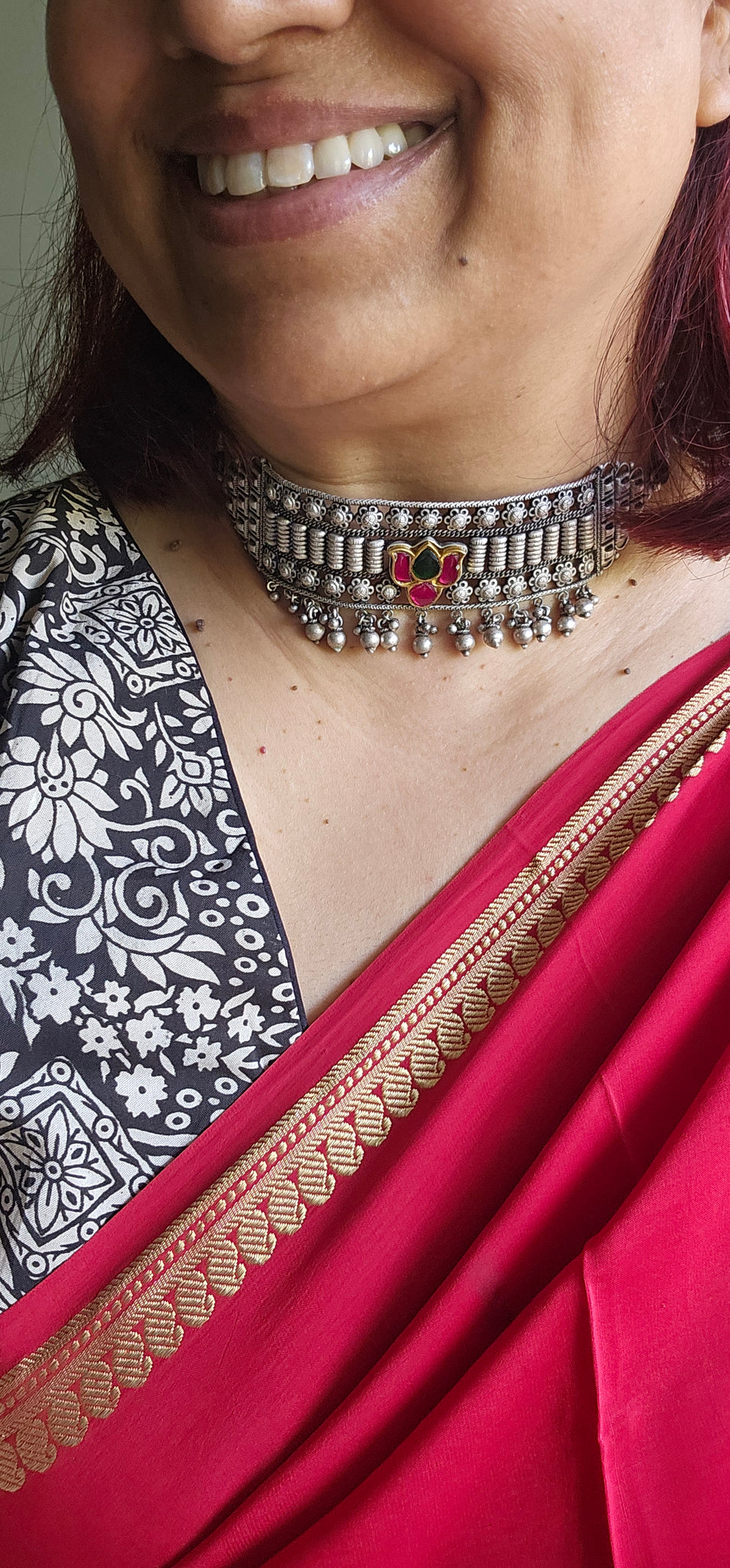 Silver 92.5 kundan two tone choker