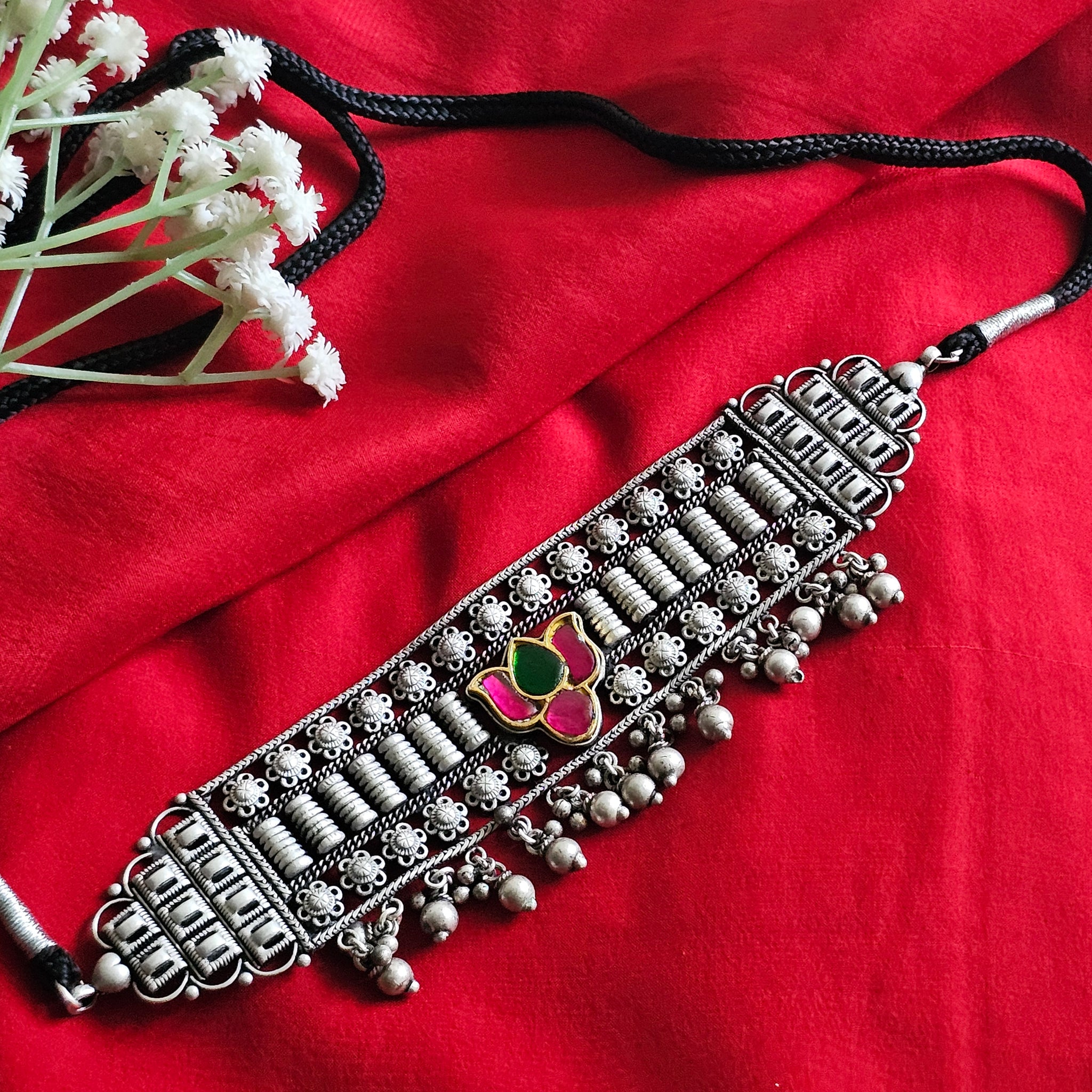 Silver 92.5 kundan two tone choker