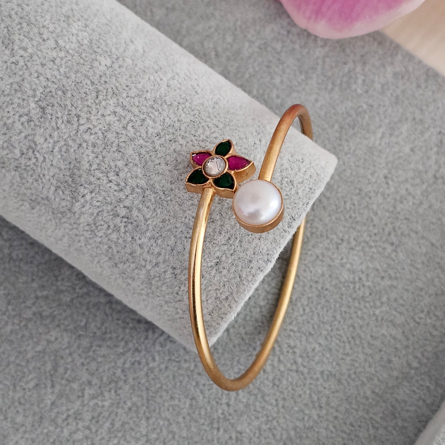 Silver 92.5 kundan gold polish cuff