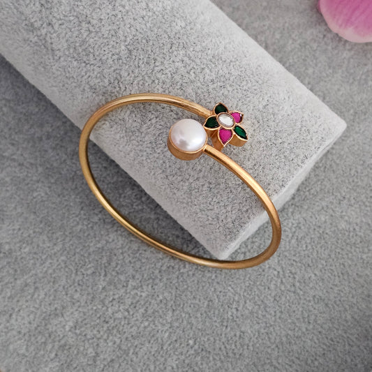 Silver 92.5 kundan gold polish cuff