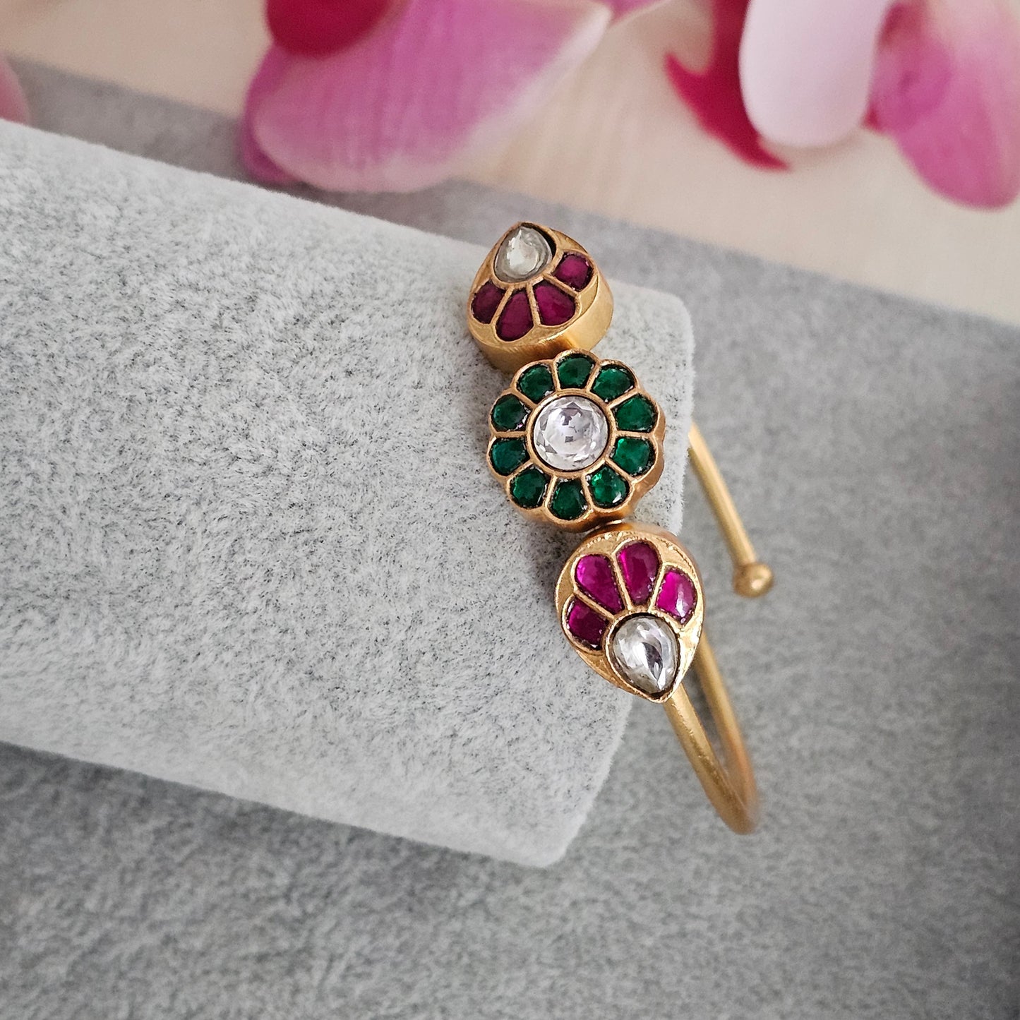 Silver 92.5 kundan gold polish open Kada