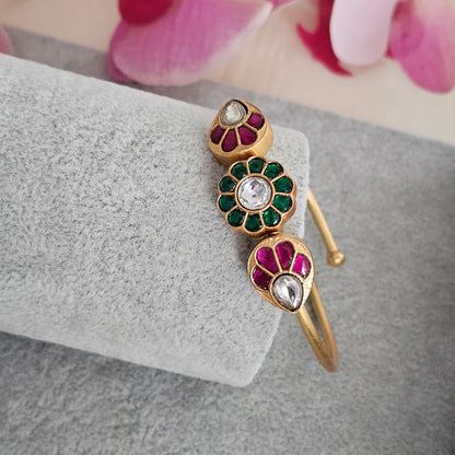 Silver 92.5 kundan gold polish open Kada