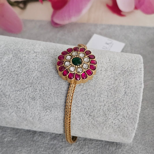 Silver 92.5 kundan gold polish bracelet