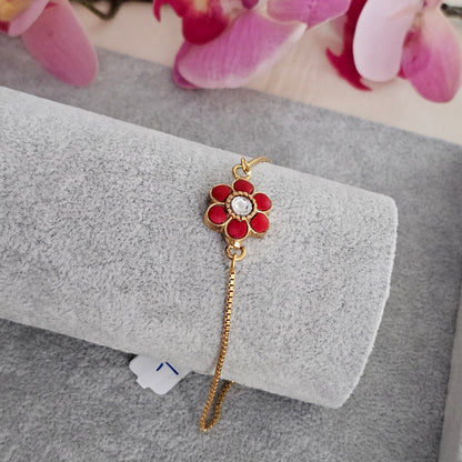 Silver 92.5 kundan gold polish coral bracelet