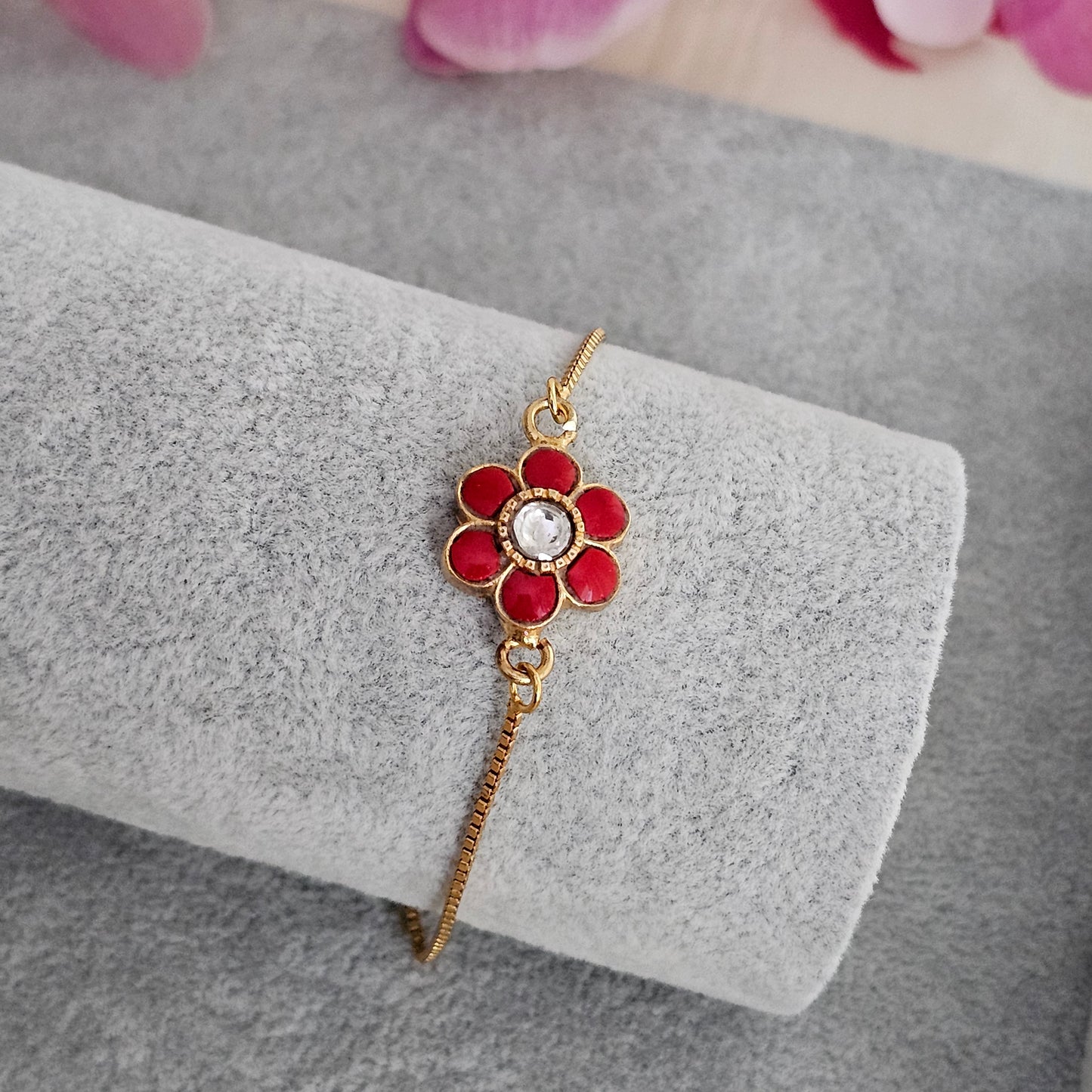 Silver 92.5 kundan gold polish coral bracelet