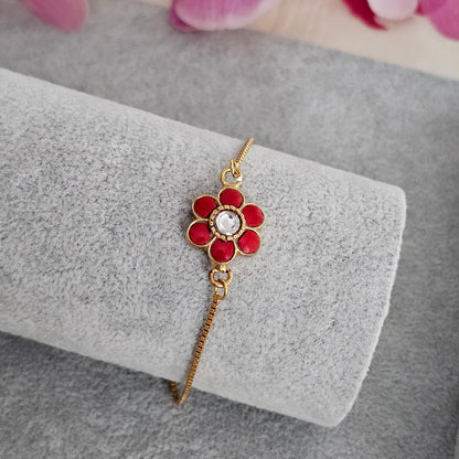 Silver 92.5 kundan gold polish coral bracelet