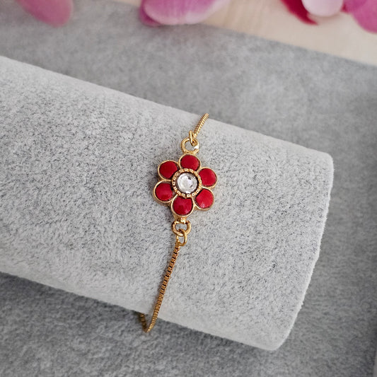 Silver 92.5 kundan gold polish coral bracelet