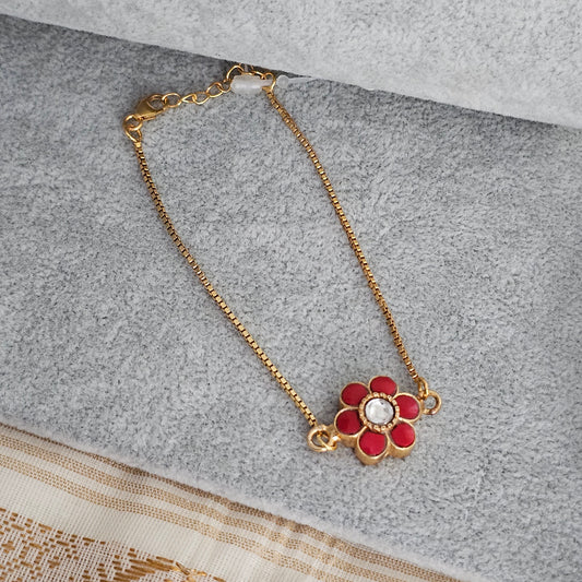 Silver 92.5 kundan gold polish coral bracelet