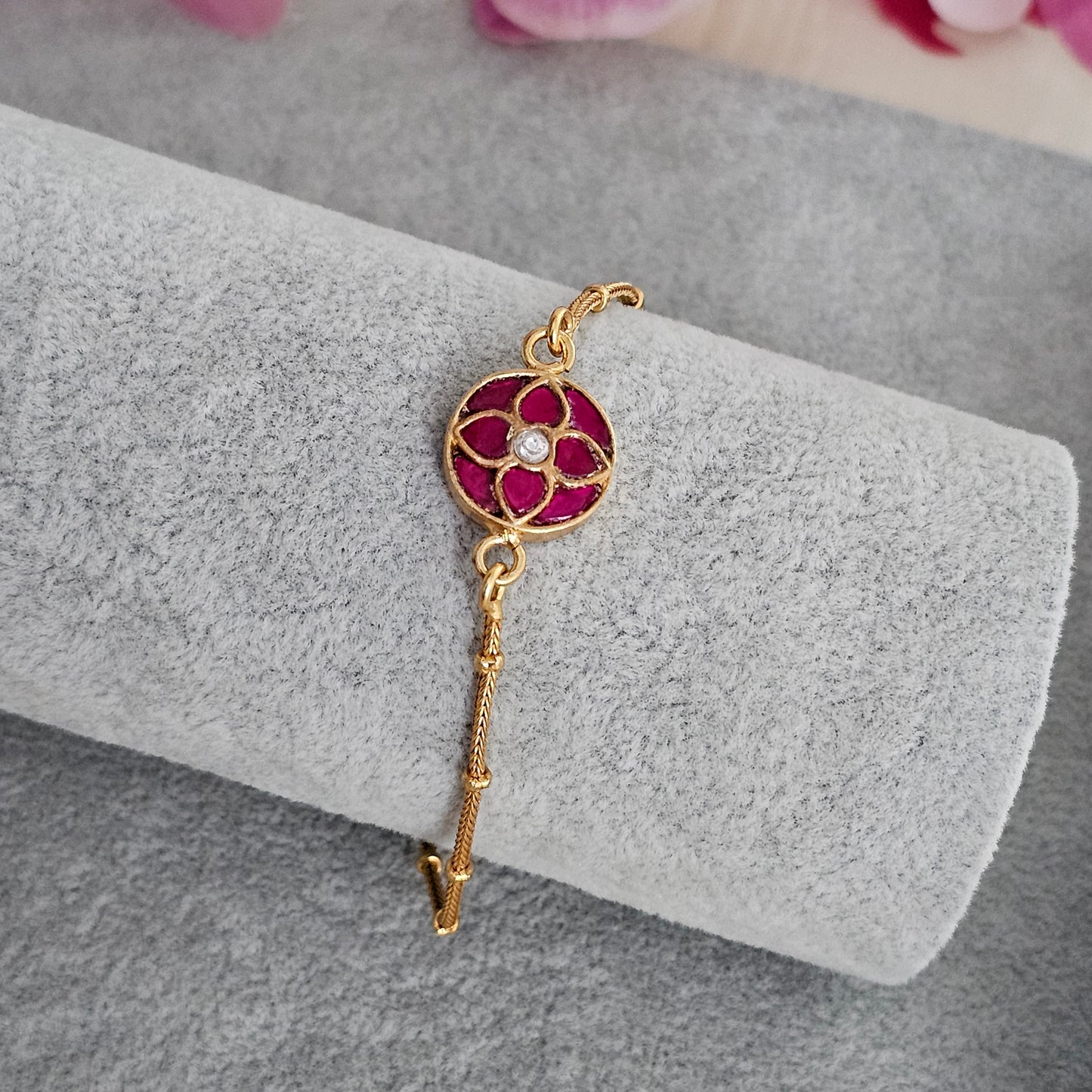 Silver 92.5 kundan gold polish bracelet