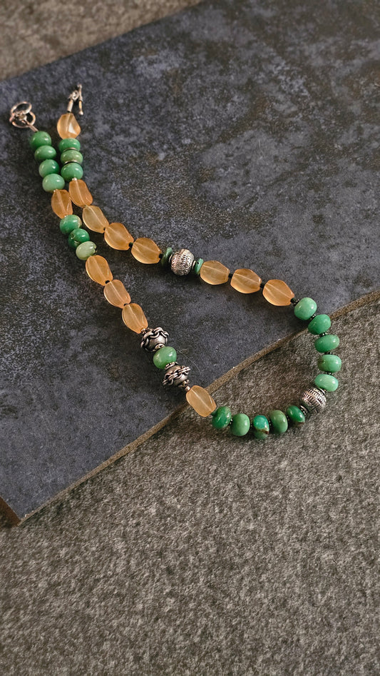 Mint Chrysoprase & Mona Lisa Gemstone Necklace in 92.5 Silver