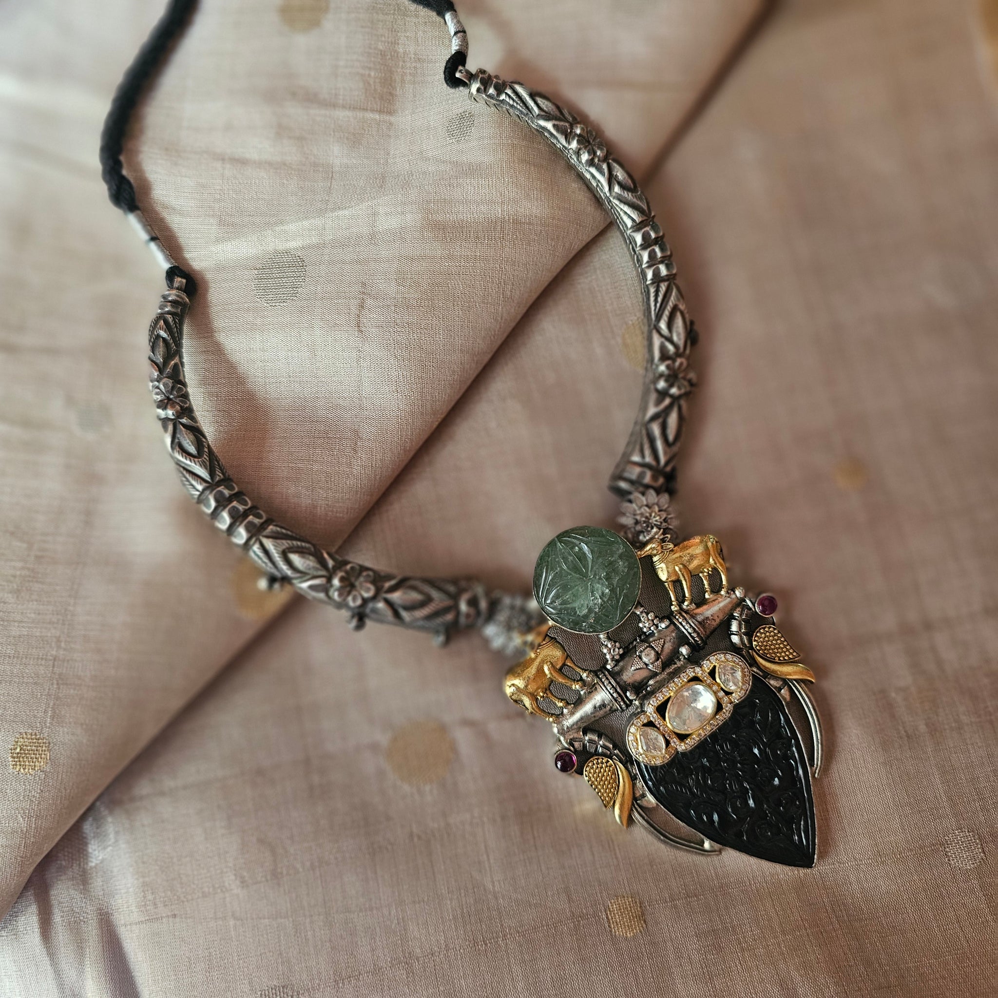 Silver 92.5 kundan fusion necklace