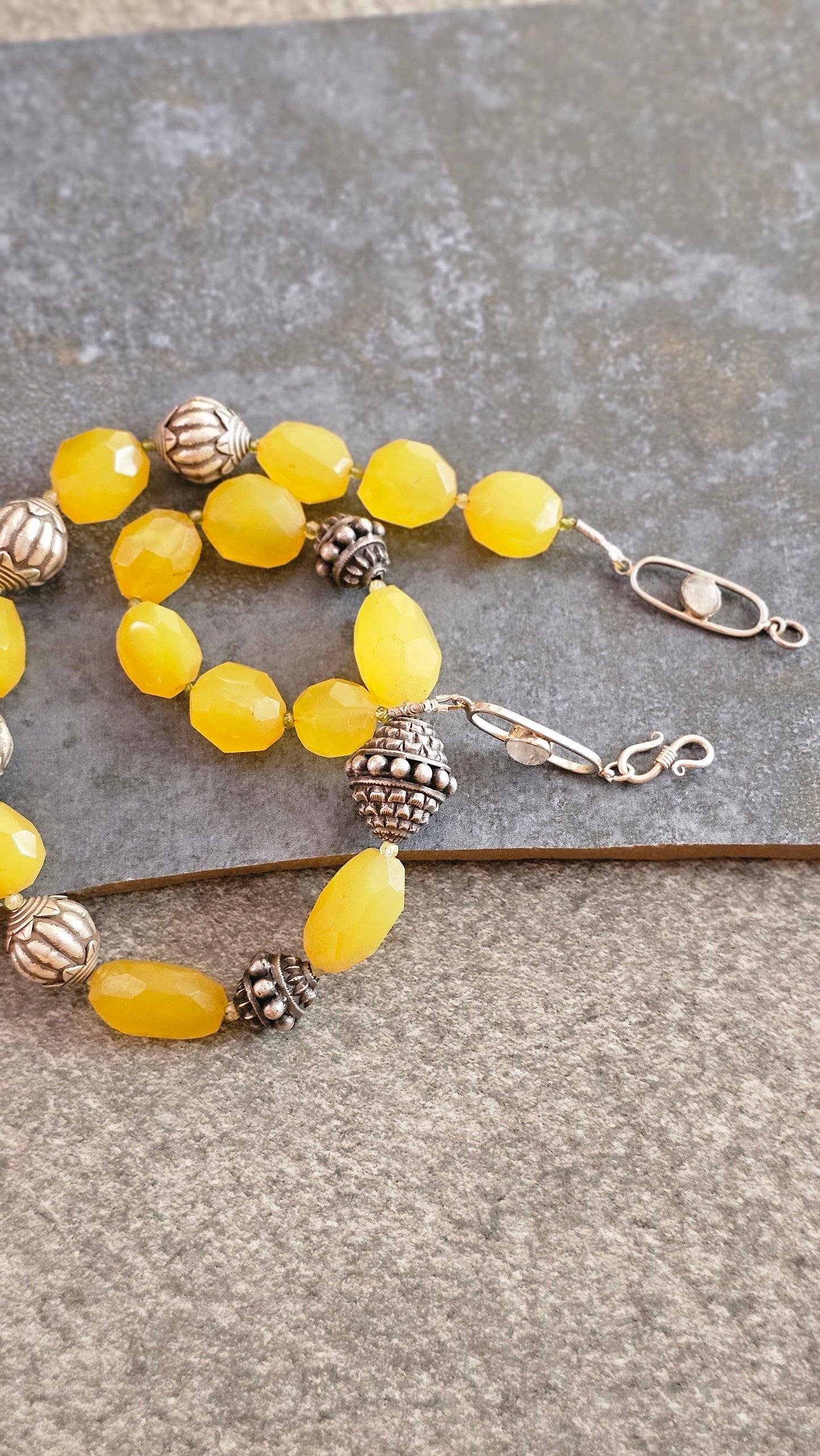 Yellow chalcedony and hill tribe silver necklace