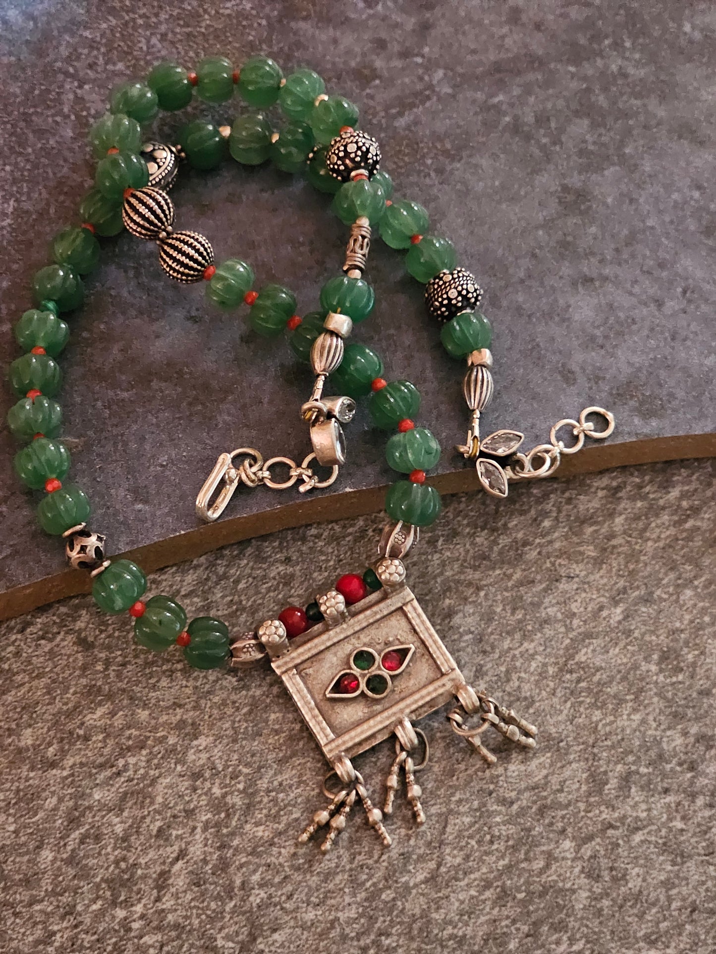 Green strawberry quartz vintage necklace