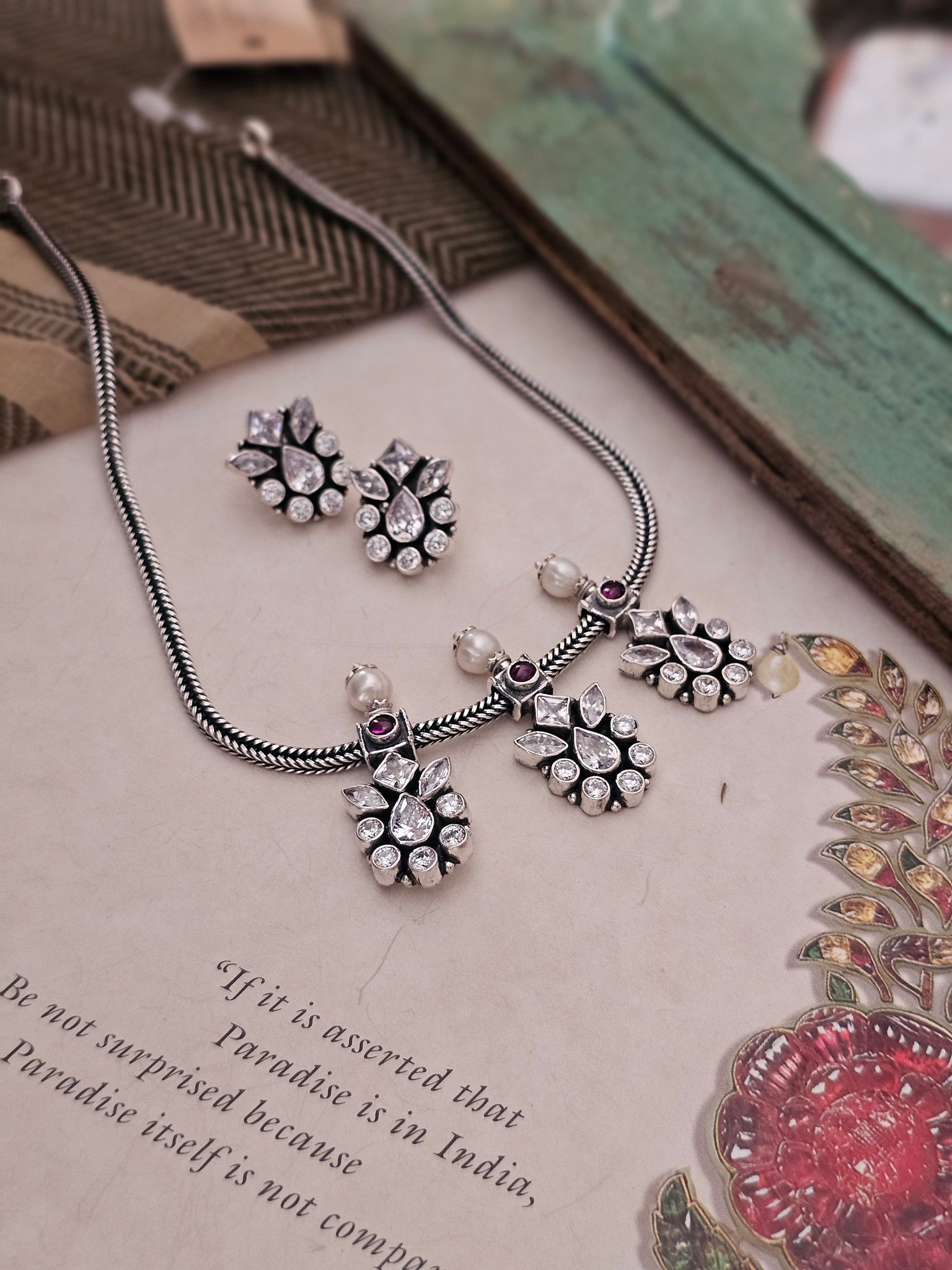 "Discover elegance with Shopvasuki’s 92.5 silver zircon necklace set. Handcrafted, versatile & timeless — perfect for everyday wear or special occasions."