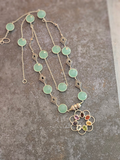 Chakra pendant with chalcedony and marcasite details necklace