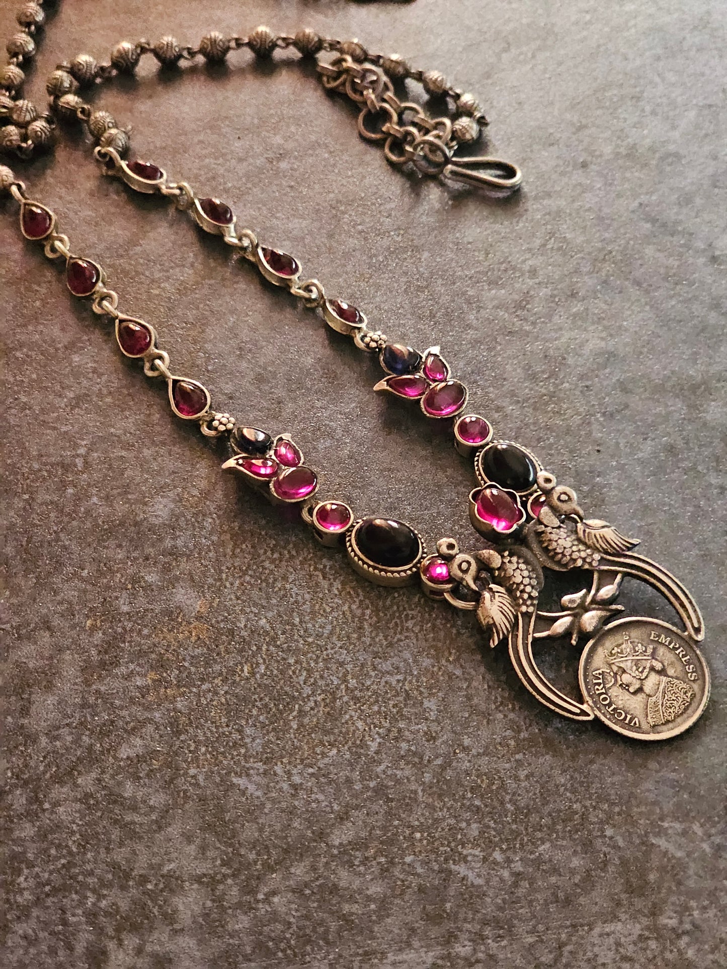 Blue and Pink kempu silver 92.5 necklace