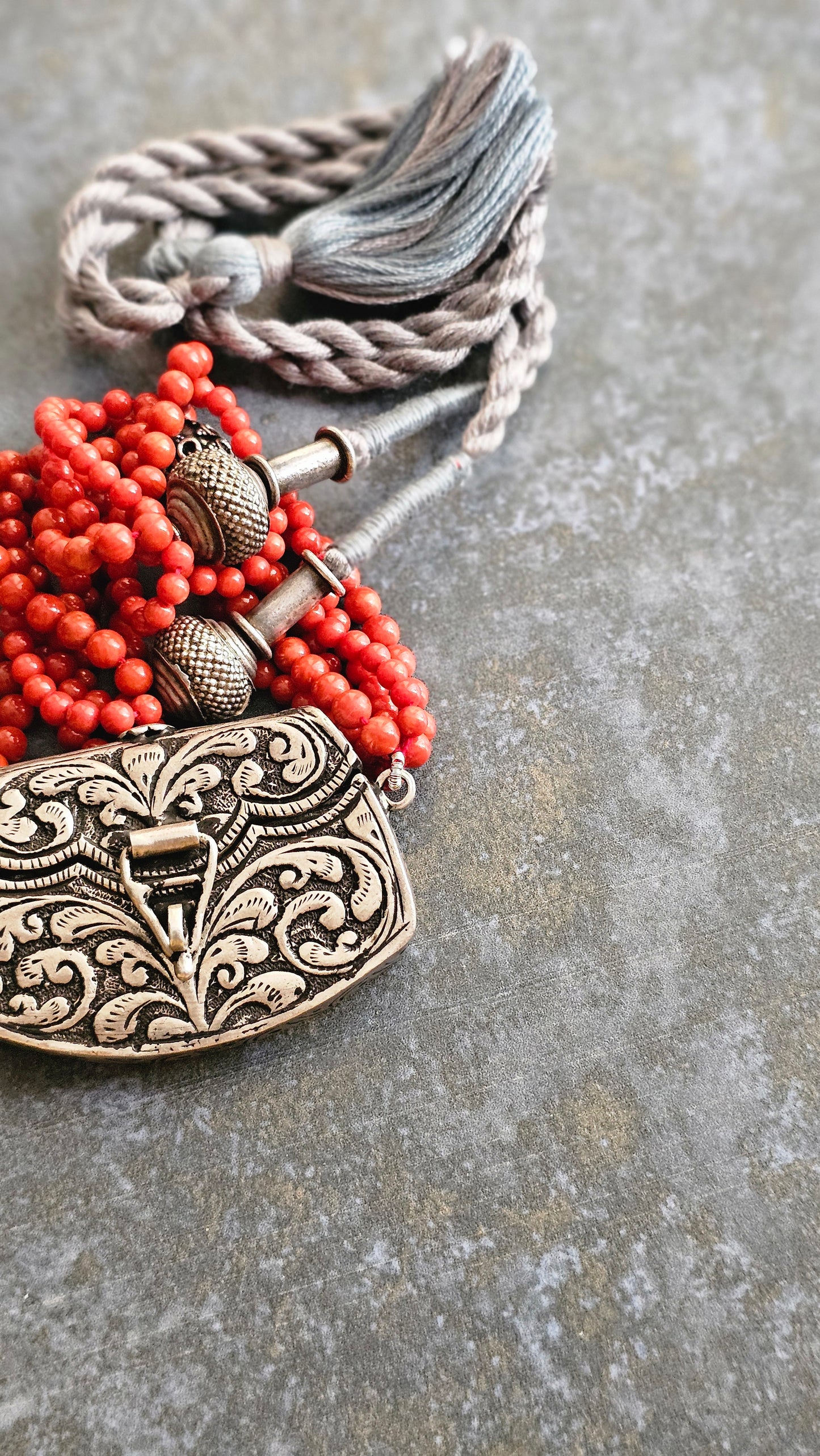 Italian Coral necklace chitai silver pendant