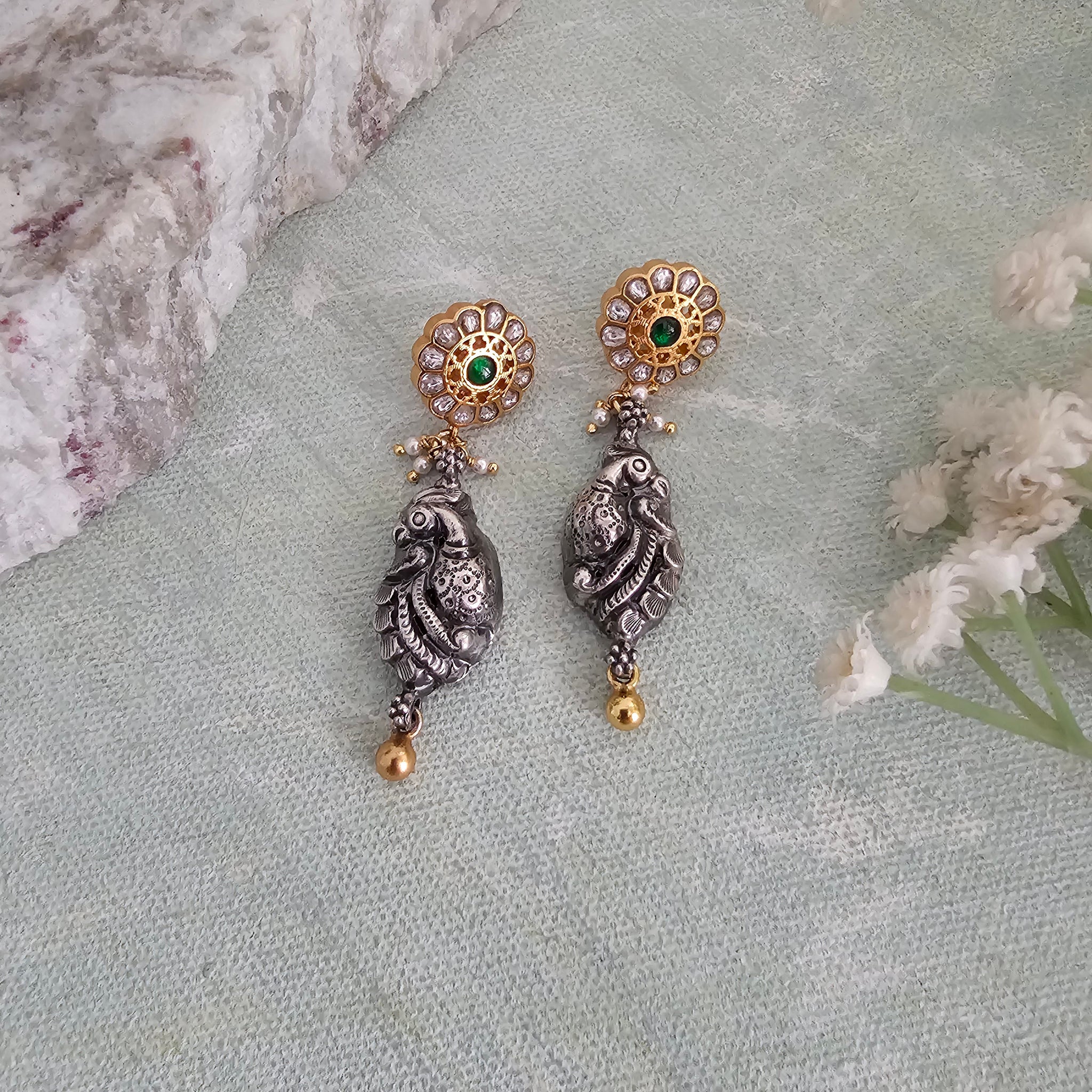 Silver 92.5 two tone earrings