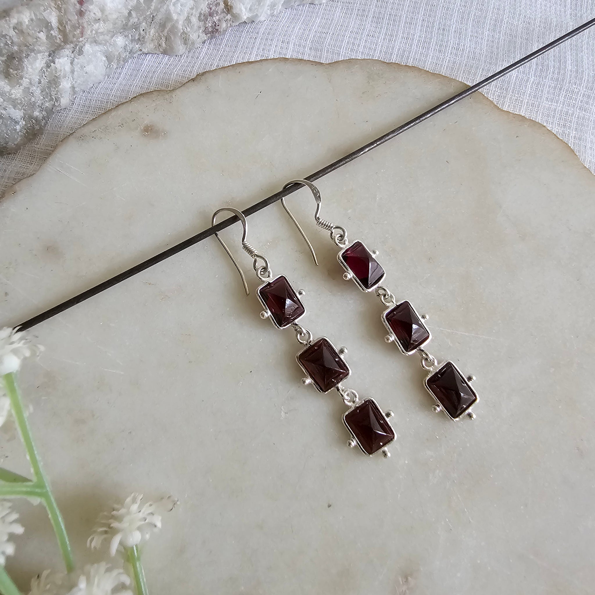 Silver 92.5 Garnet earrings