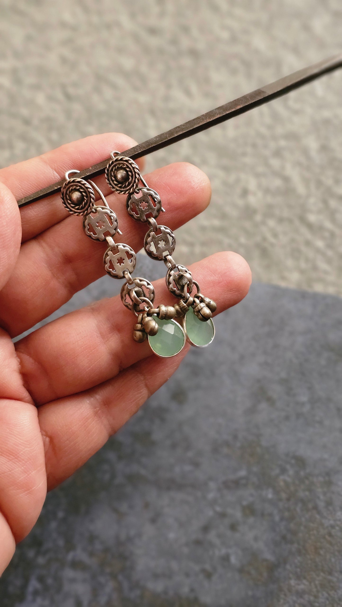 Nomad's Keepsake – Vintage Silver & Green Chalcedony Earrings