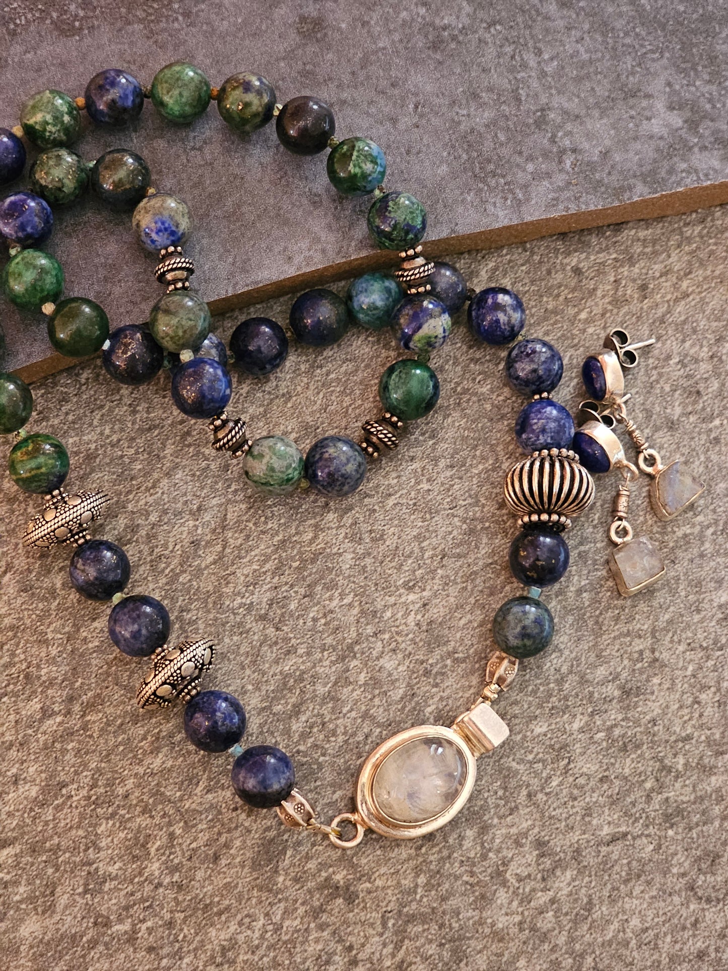 Azurite Malachite necklace Moonstone clasp necklace