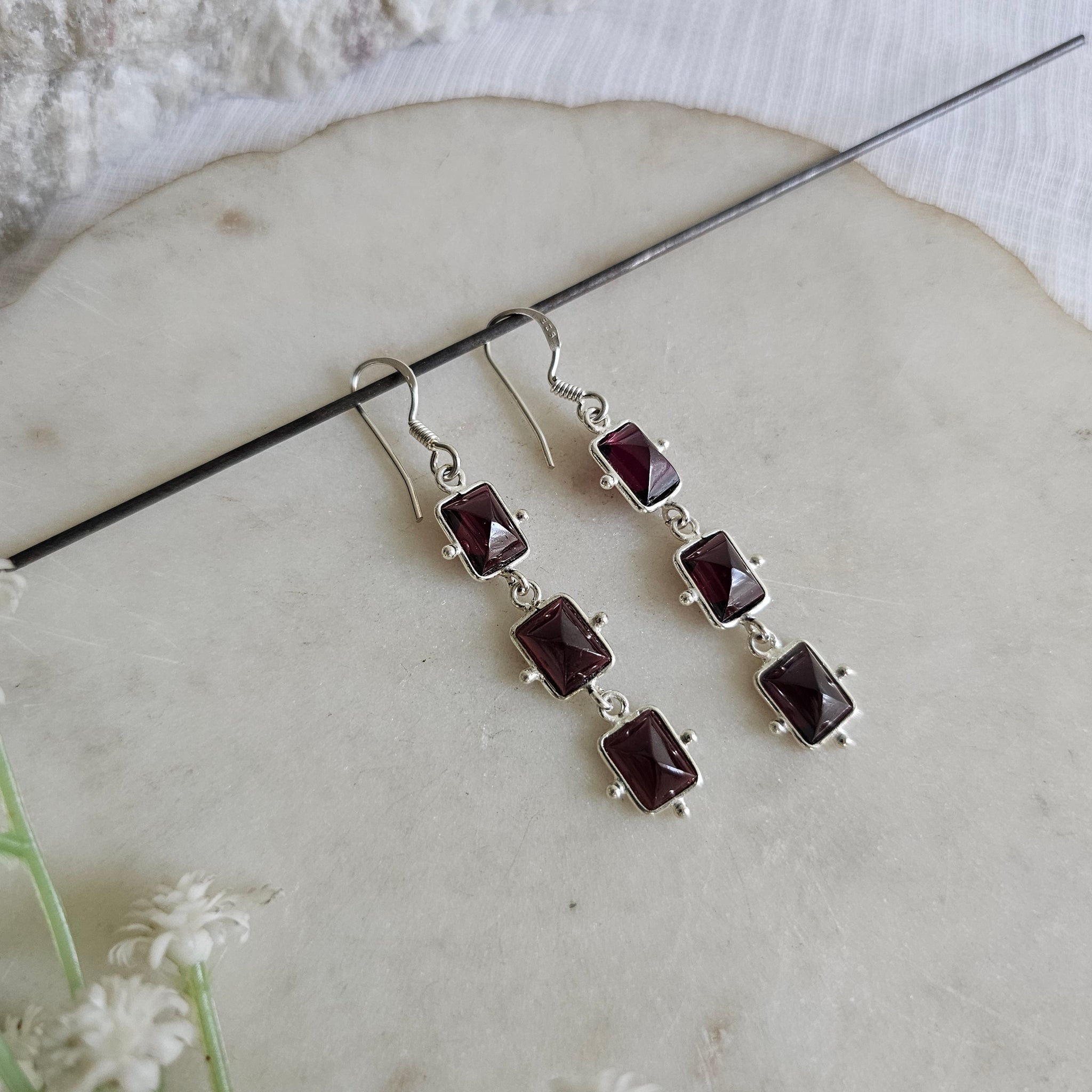 Silver 92.5 Garnet earrings