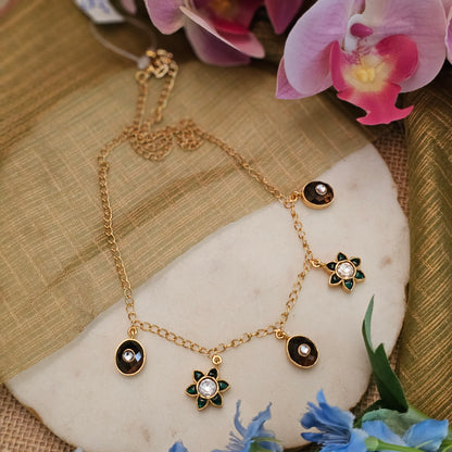 Silver 92.5 gold polish kundan inlay charm necklace