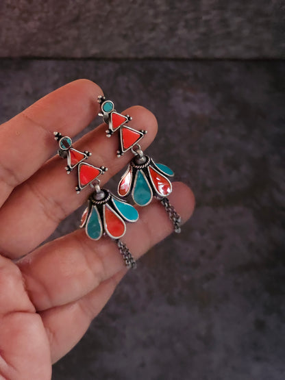 Enamel jhumkis in silver