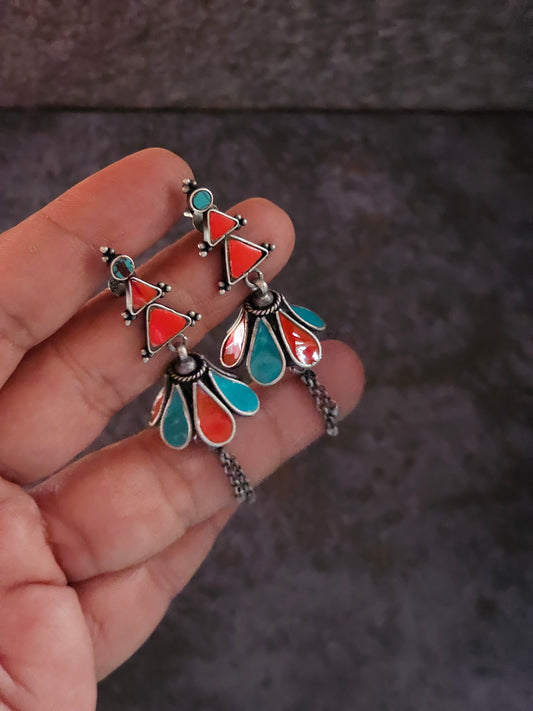 Enamel jhumkis in silver