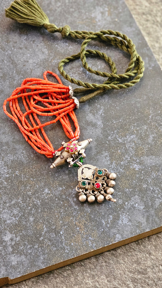 Italian Coral strings with vintage silver pendant