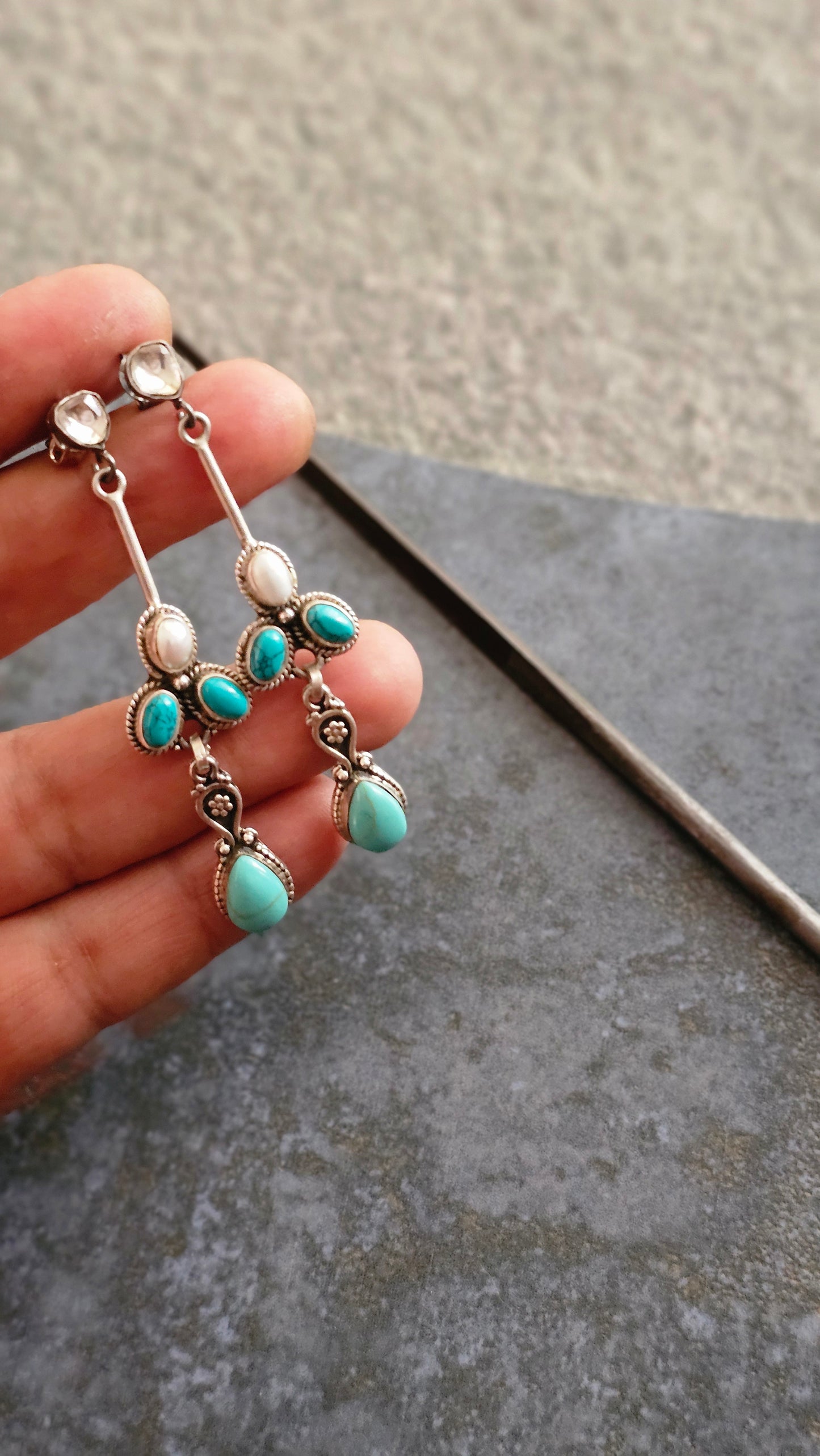 Neel Tara – Kundan, Turquoise & Pearl Danglers
