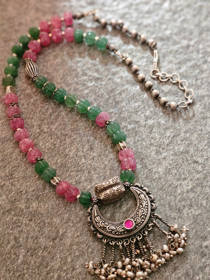 Chaandbali Pendant with lavender jade and green strawberry quartz