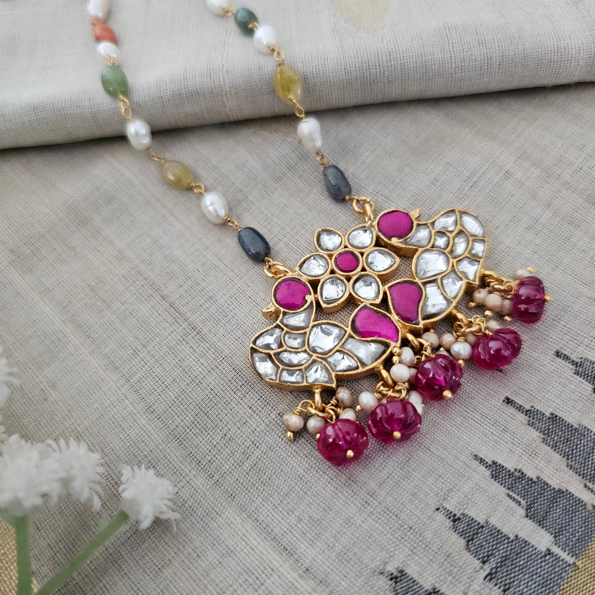 Silver 92.5 kundan gold polish necklace