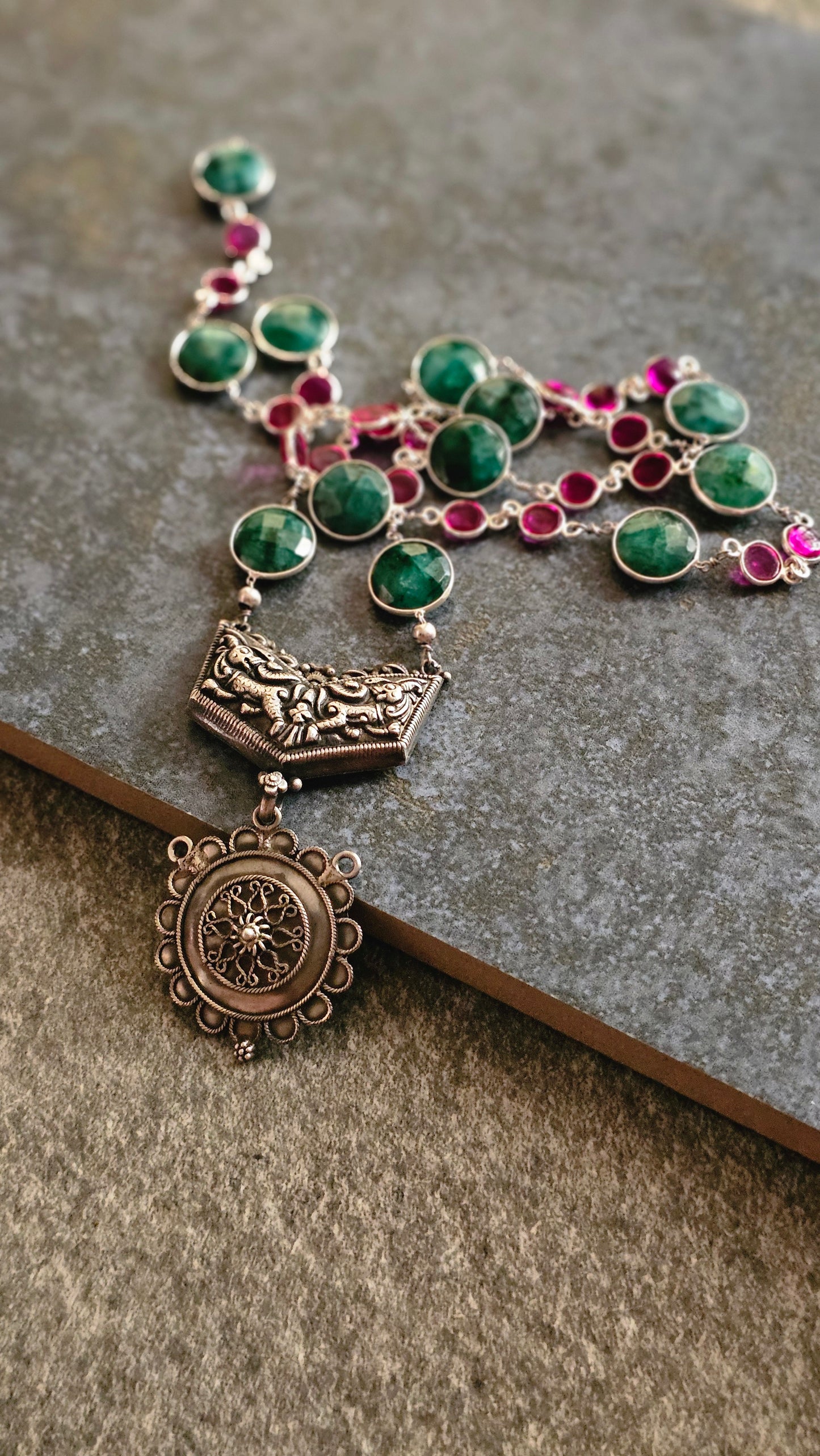 Punarva | Emerald, Ruby & Restored Nakash Pendant Necklace