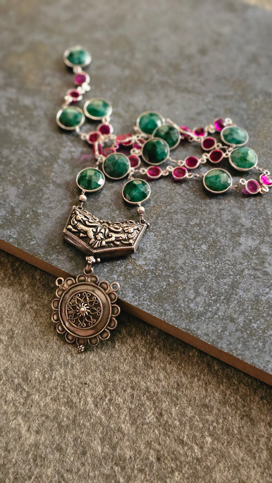 Punarva | Emerald, Ruby & Restored Nakash Pendant Necklace