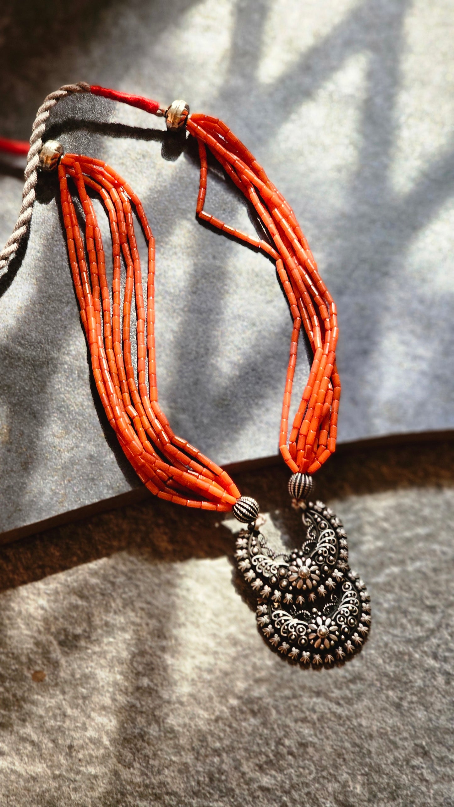 Coral necklace chaand Bali pendant