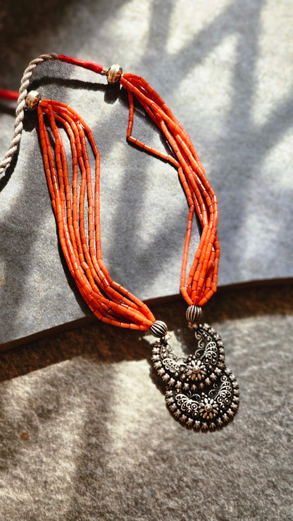 Coral necklace chaand Bali pendant