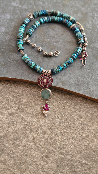 Azurite gemstone kempu pendant necklace