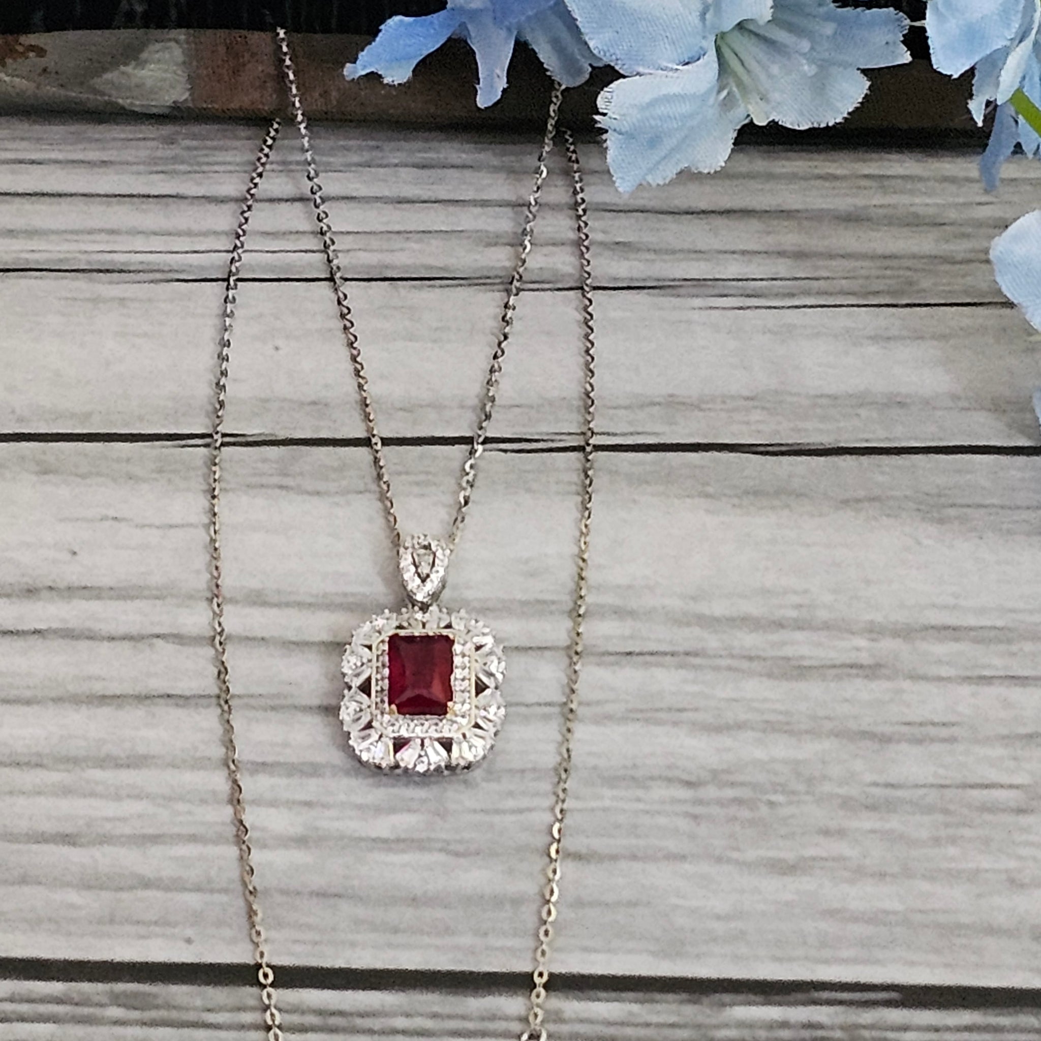 Silver 92.5 Ruby and Zircons necklace