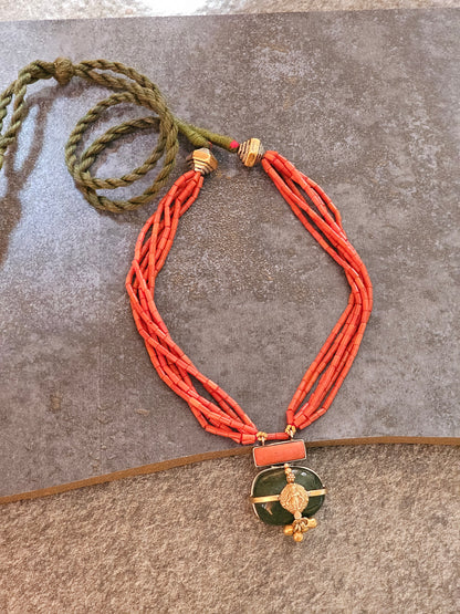 Italian Coral strings with emerald tumble