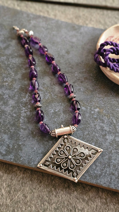 Nirjara – Amethyst & Rawa Silver Pendant Necklace | Soul Strung