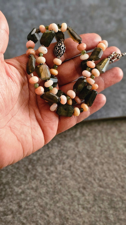Fire Labradorite, Pink Opal necklace