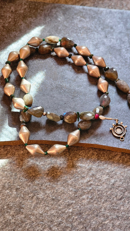 Fire Labradorite with silver dholki beads necklace