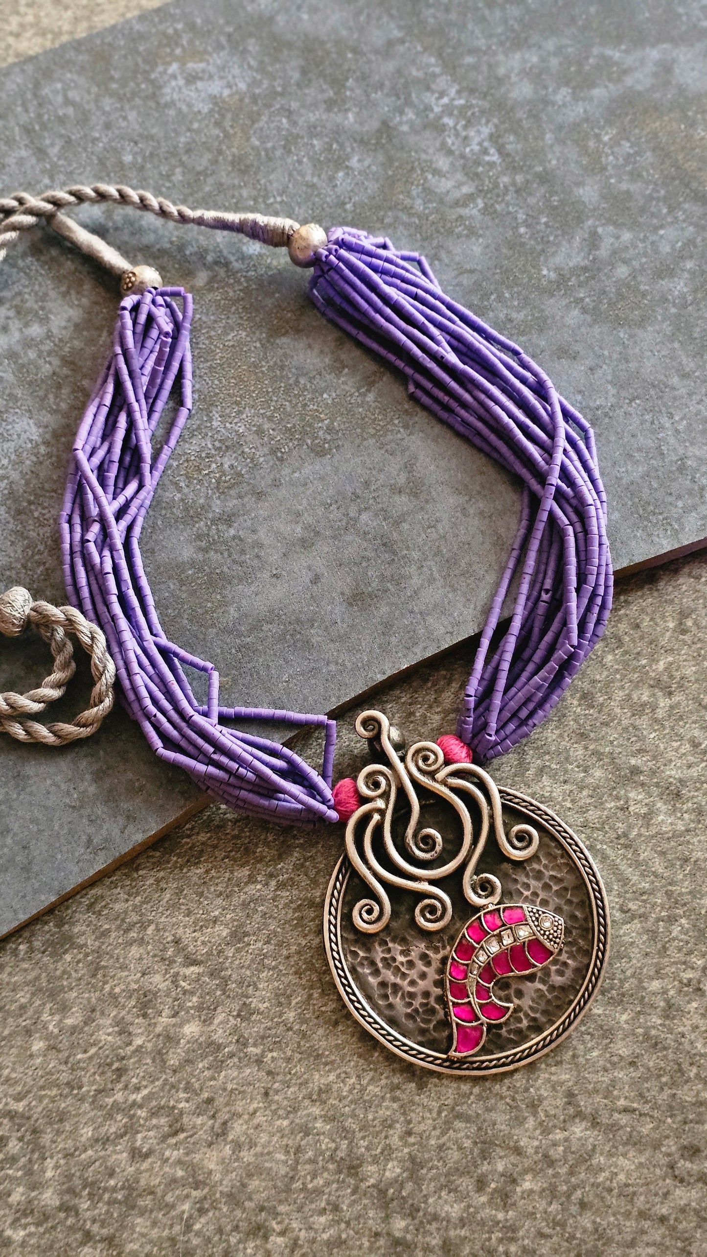Afghani beads vintage silver pendant necklace