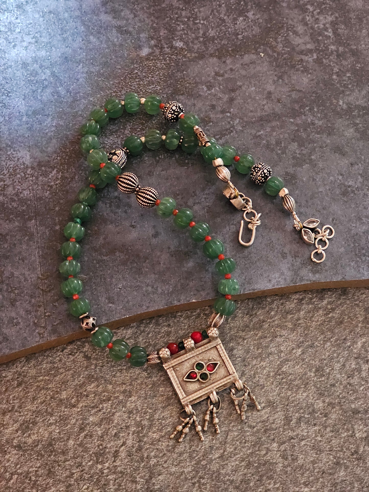 Green strawberry quartz vintage necklace